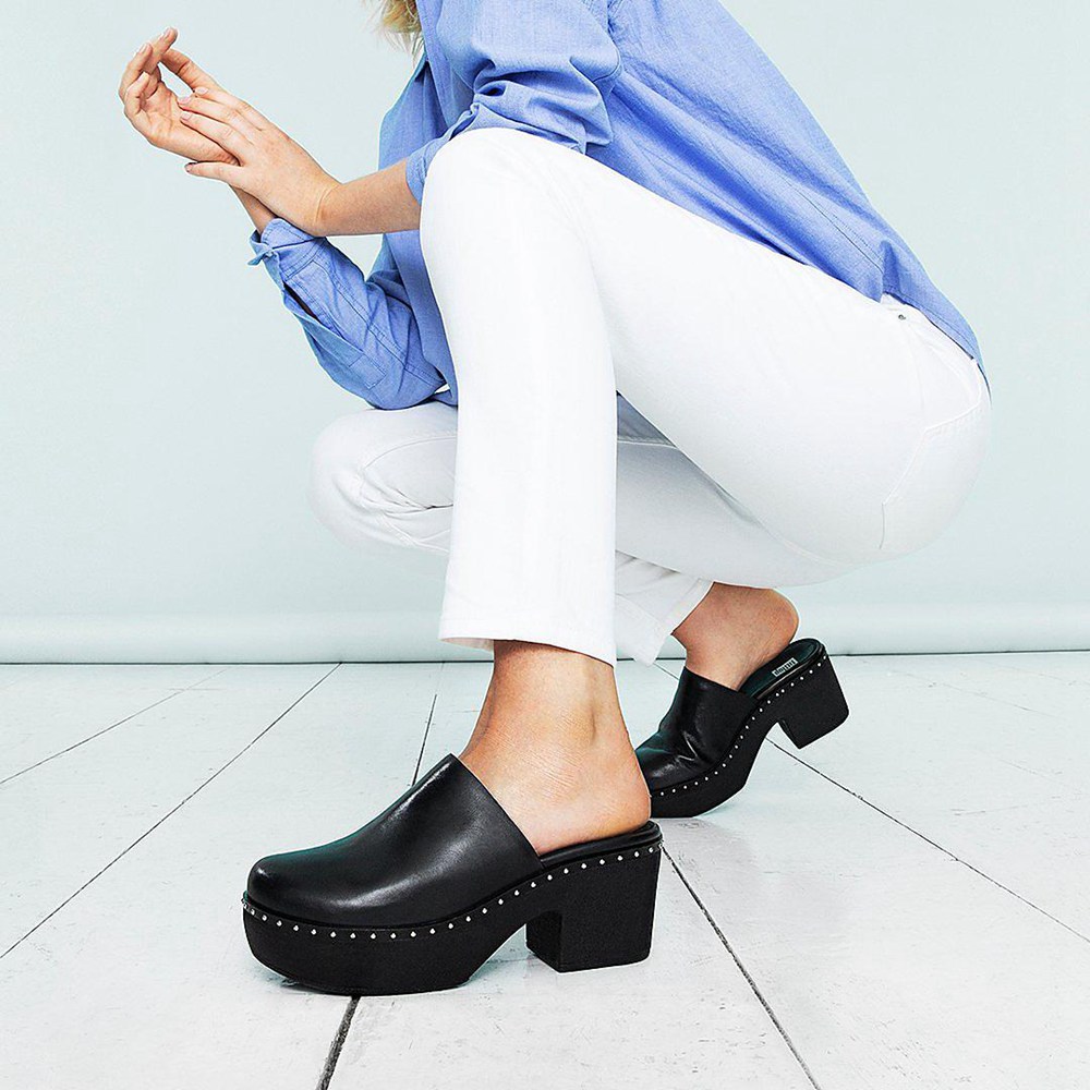 Fitflop Womens Platforms - Pilar Leather Mule - Black - 384-KOHEUW